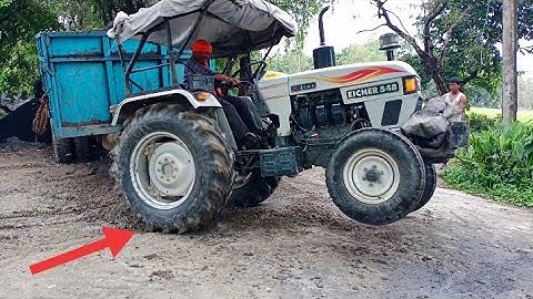 Eicher 548 Tractor with fully loaded trolley | Tractor stunt video | crazy eicher driver