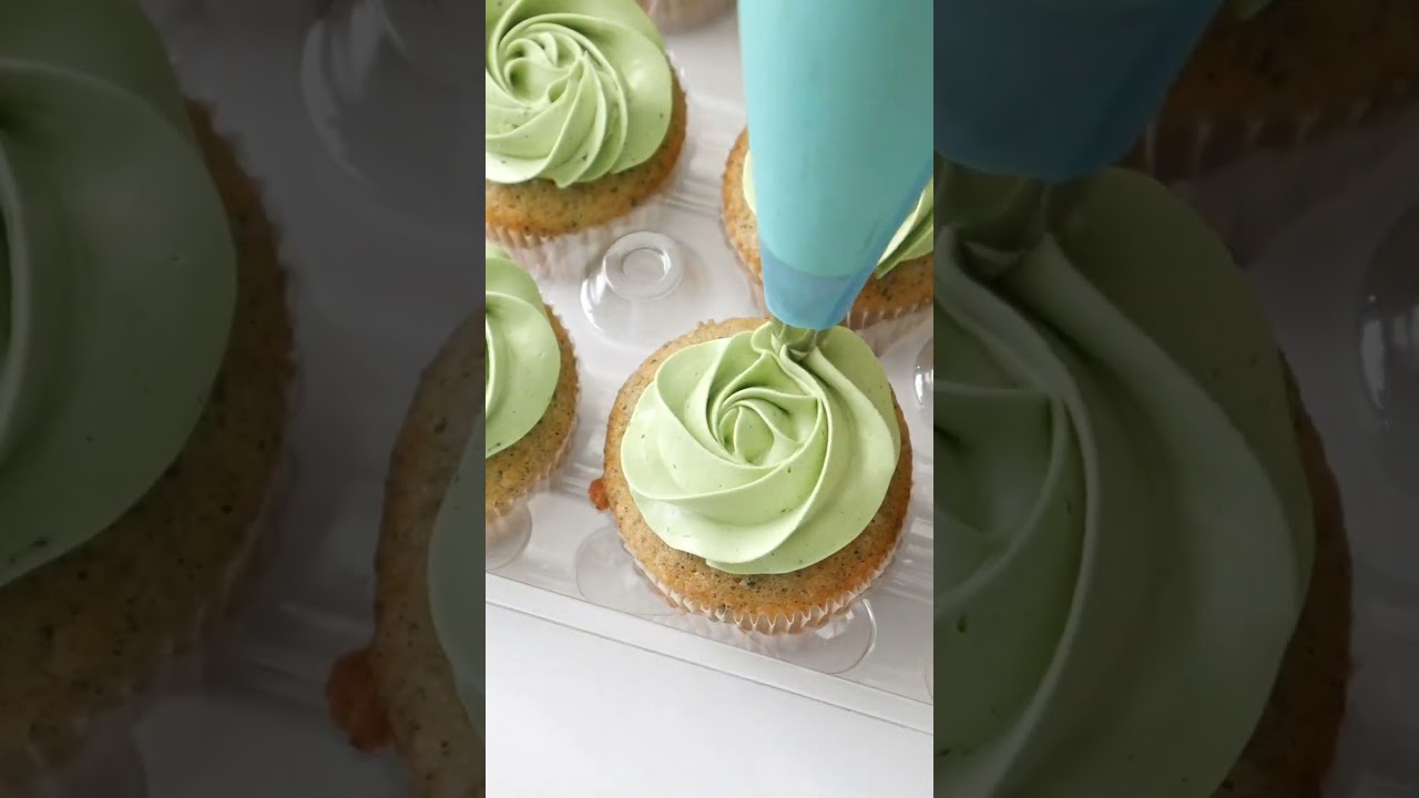 Matcha Buttercream on Black Sesame Cupcake