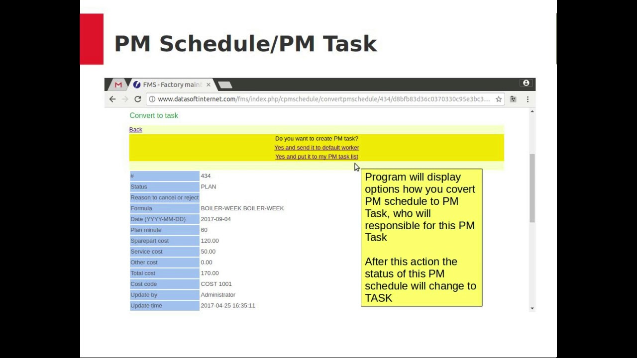 Convert PM schedule to PM task