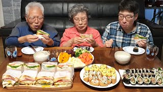 Korean kimbap mukbang (sandwich, diet steamed vegetables, tofu sushi) recipe