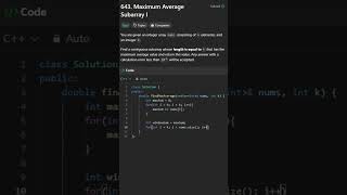 LeetCode 75 - Day 14 (Maximum Average Subarray I) #coding #programming #code #c++ #leetcode