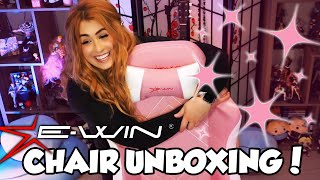 New! PINK E-WIN Champion Series Ergonomic GAMING CHAIR UNBOXING/REVIEW!