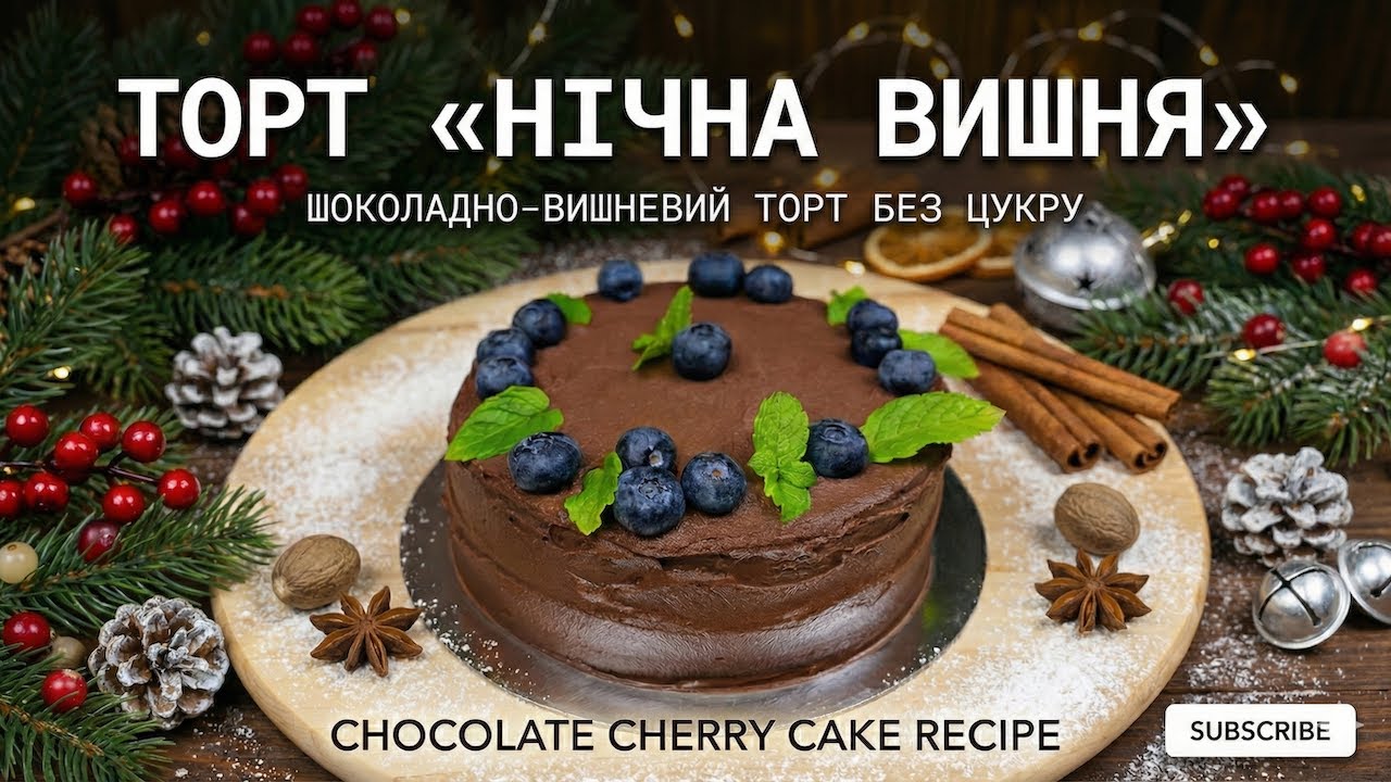 Торт «Ночная вишня» | Шоколадно-вишнёвый торт (меньше сахара, праздничный десерт)