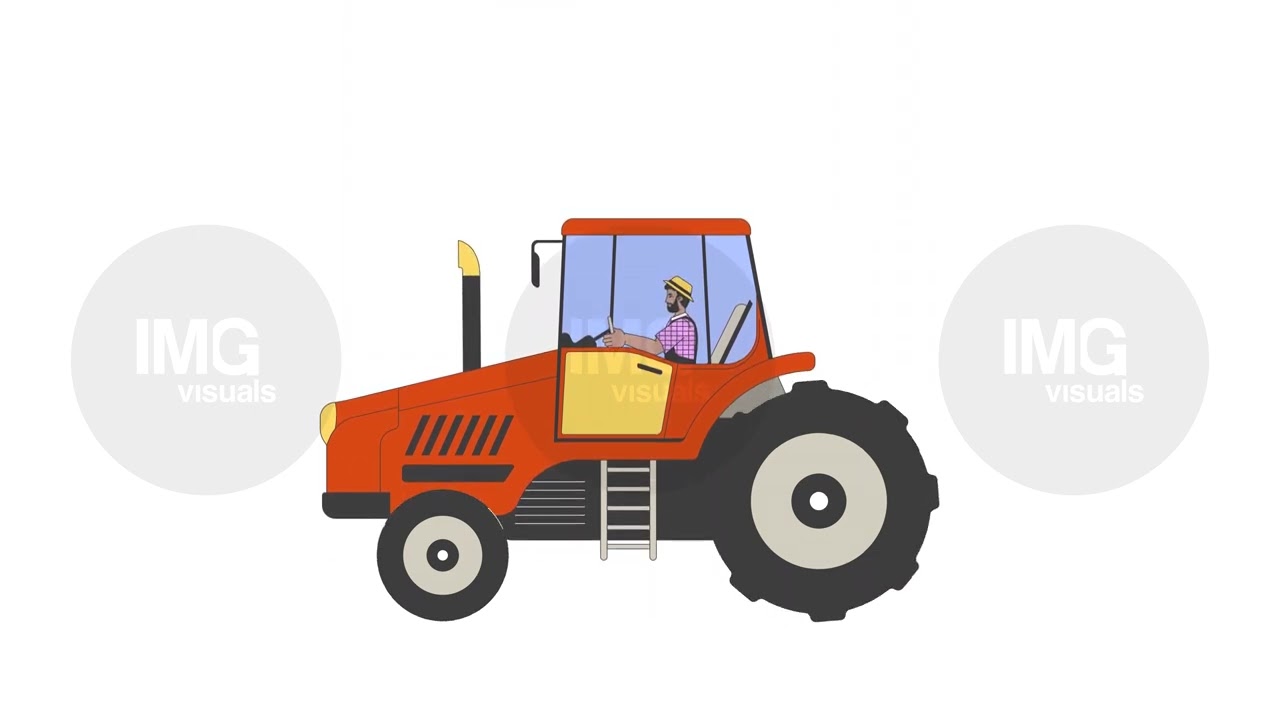 African american male farmer riding tractor line 2D character animation