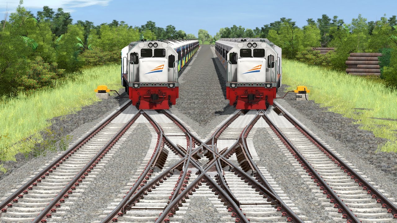 Messy Rails Kereta Api Berjalan Lewat Rel Bercabang Berantakan | The Train Runs ...
