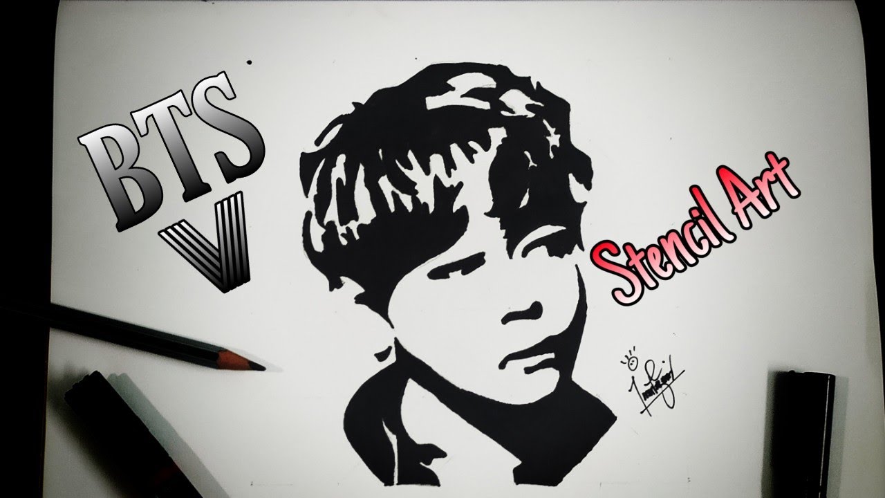 BTS V stencil stencil art stencil Drawing on picky art boy YouTube