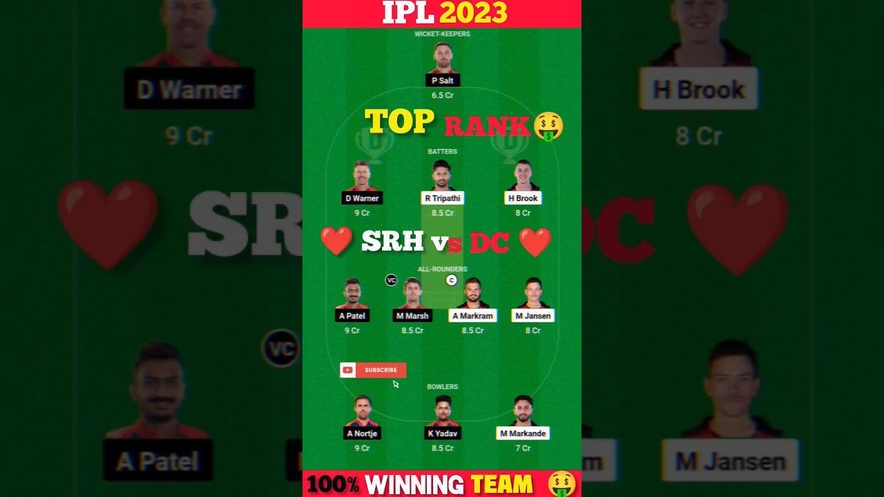 TATA IPL 2023 | SRH vs DC Dream11 prediction | SRH vs DC dream11 Team | dc vs srh 