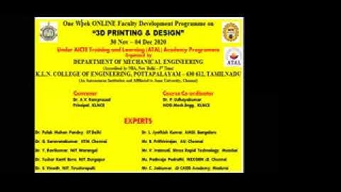 Session - 1 -  Inaugural Function of ATAL ONLINE FDP & Basics of 3D Printing