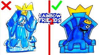 Как нарисовать Синего Сидящего На Троне из Rainbow Friends Chapter 2 правильно и неправильно