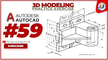 AutoCAD 3D Practice Exercise 59 | Mechanical Exercise 59 | Autocad 3D Example Tutorial 59 | 3D model