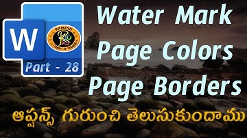 Watermark, Page Colors & Page Borders Options in Telugu || MS WORD || By K. Ramesh