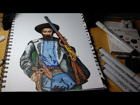 how to draw a cowboy texas ranger, copic sketch marker coloring