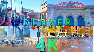 Denver Downtown Walk on a Sunny Day, Colorado USA 4K - UHD