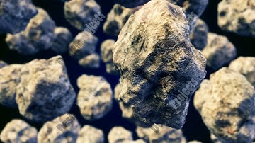 Abstract CGI motion graphics with flying asteroids