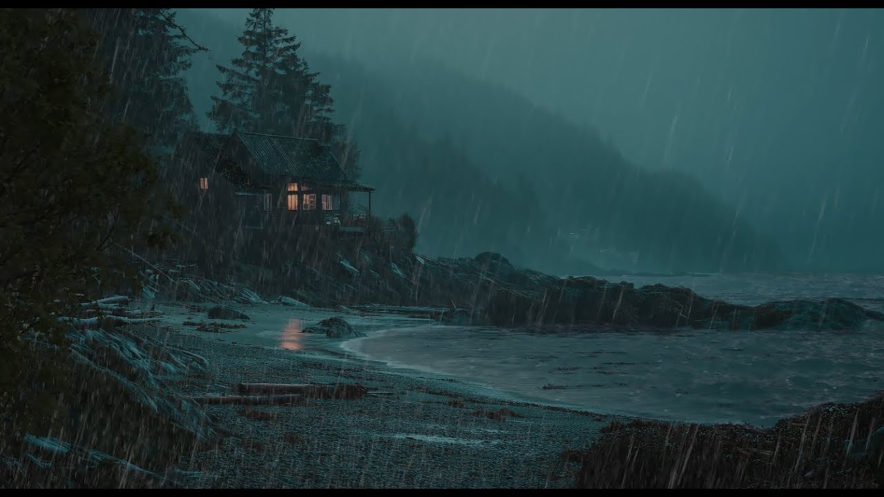 Stormy Night in a Coastal Cabin 🌊 | Heavy Rain & Ocean Waves ASMR for ...
