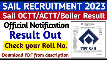 SAIL Result Out | SAIL Rourkela Result Out 2023 | SAIL OCTT Result | SAIL Boiler Operator Result