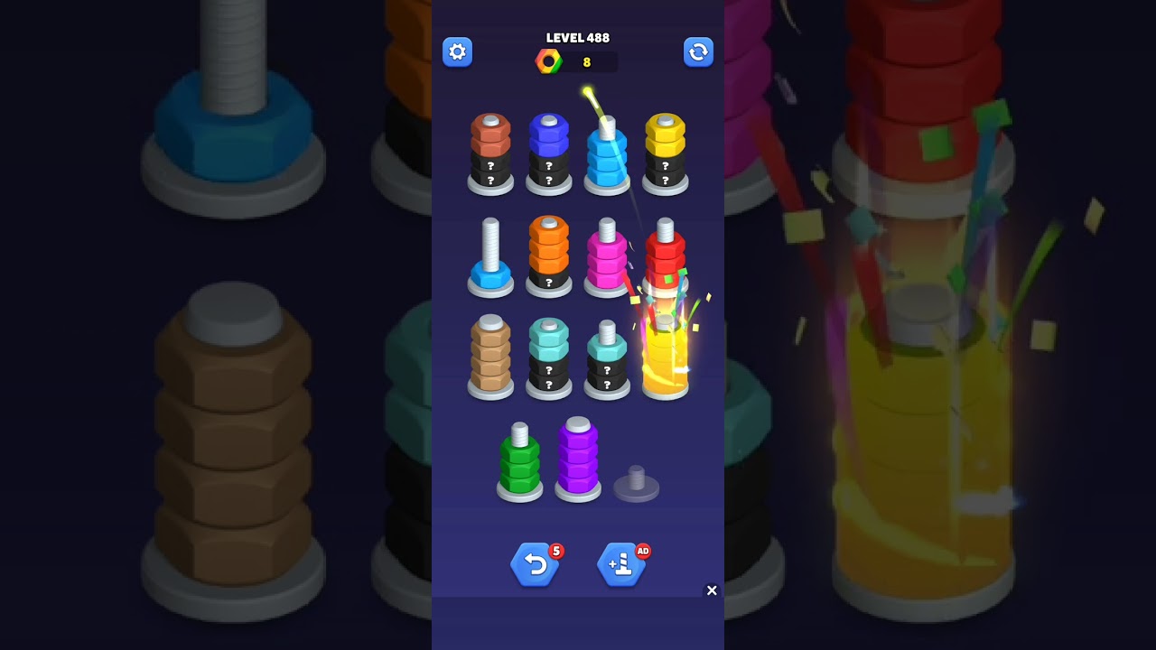 Nut sort - color puzzle game by kiwi fun level 487, 488 and 489