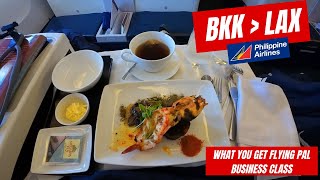 Bangkok to Los Angeles | Mabuhay! Philippine Airlines Business Class lounge Food Review POV