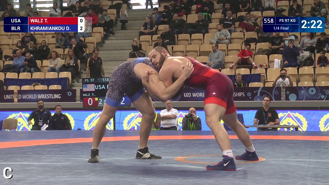 1/4 FS - 97 kg: D. KHRAMIANKOU (BLR) df. T. WALZ (USA) by VPO1, 7-6