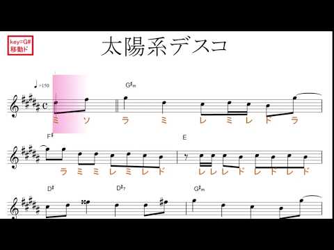 太陽系デスコ（ナユタン星人feat.初音ミク）原曲key=G♯m 移動ド読み／ドレミで歌う楽譜【コード付き】
