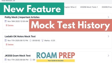 New Feature | Mock Tests History | Roam Prep App