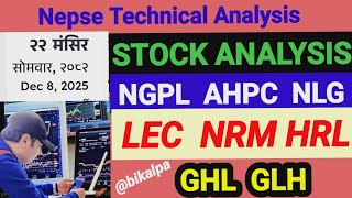 NEPSE TECHNICALL ANALYSIS,STOCK ANALYSIS,HRL,NLG,AHPC,LEC,GLH,GHL by bikalpa giri