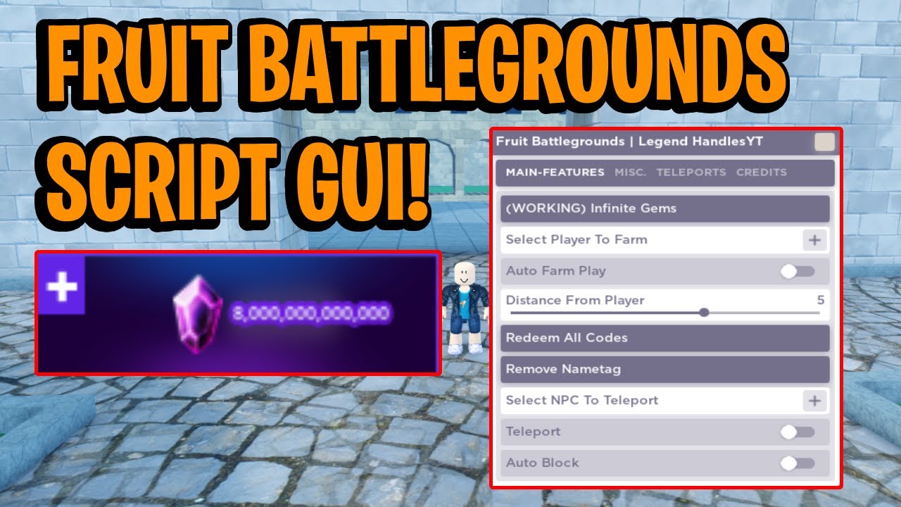 Fruit Battlegrounds Script GUI / Hack (INFINITE GEMS, KILL AURA, SPEED, AND  MORE) *PASTEBIN* 