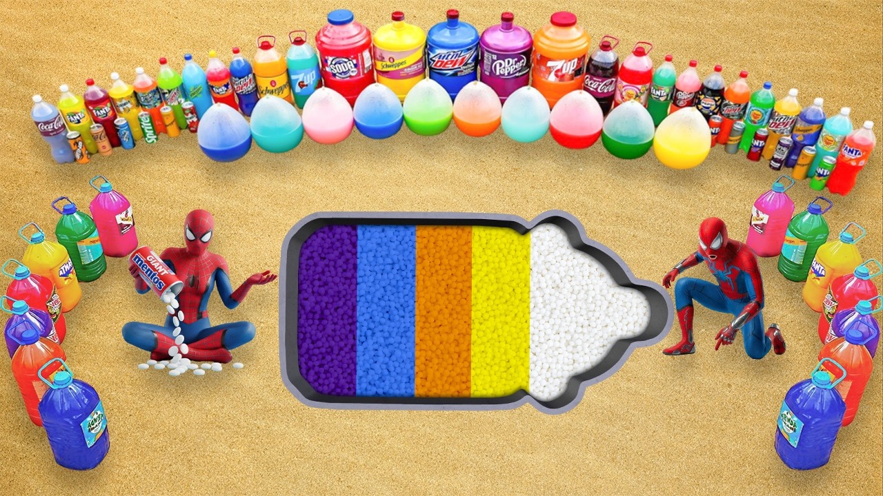 Big Toothpaste Eruption from a Giant Milk Bottle Pit with Soda Balloons, Coca Cola, 7up & Mentos