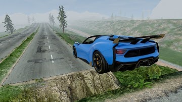 Cars and Cliff Diving Test on Crash Hard 2.0 map, who will reach the end of the track - BeamNG Drive