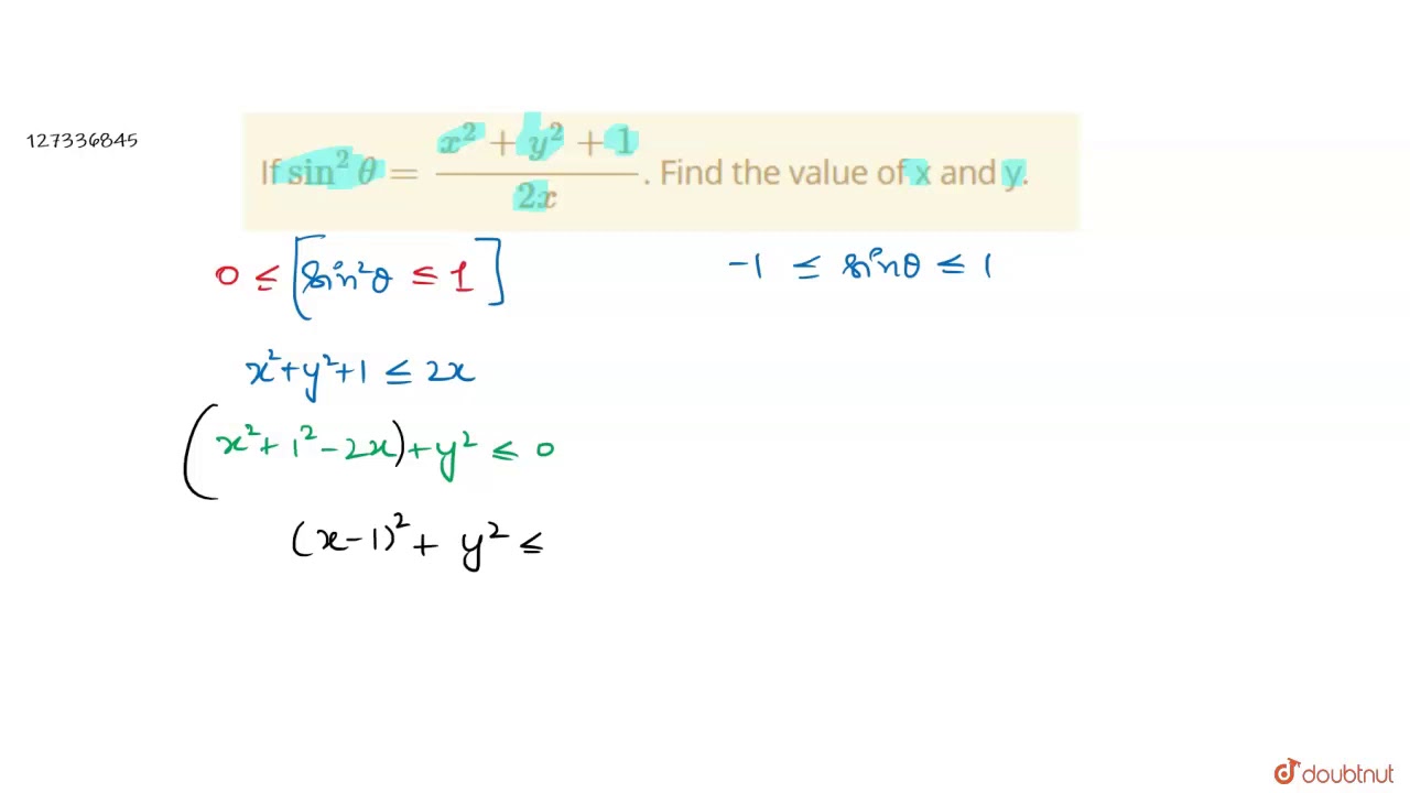 if-sin-2-theta-x-2-y-2-1-2x-find-the-value-of-x-and-y