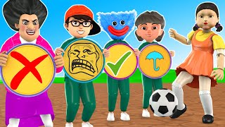 Squid Game (오징어 게임) vs Scary teacher 3D Trying Honeycomb Candy Shape Challenge in Football Game screenshot 4