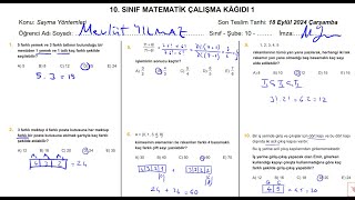 10. Sınıf Çalışma Kâğıdı 1 - Sayma Yöntemleri Sorularının Çözümleri