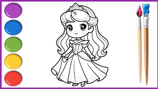 Coloring Chibi Princess Aurora | EASY & Fun | Disney Princess Coloring Pages