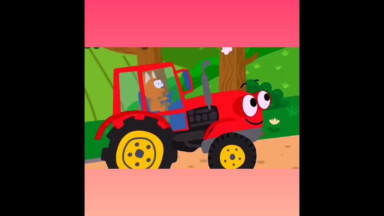 Полям красный трактор