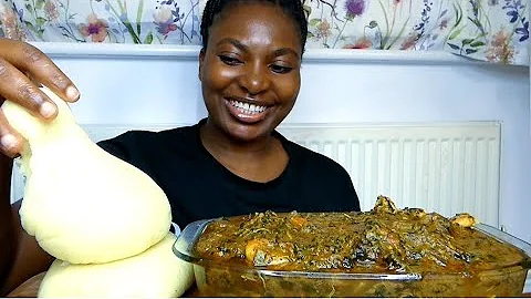 Asmr mukbang banga spinach soup with poundo yam fufu