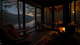 Cozy Porch Cabin with The Rain Falling on the roof and Cozy Fire Sounds for Relax, Study and Sleep