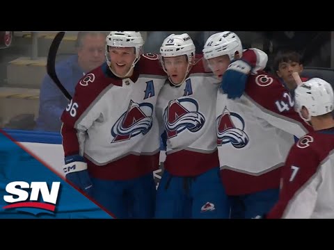 Nathan MacKinnon fights after Bowen Byram hit from behind #Avs 