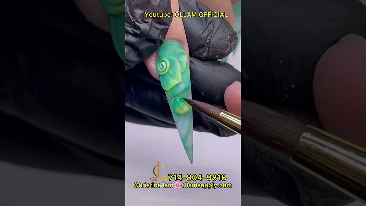 3D nail flower - Green . So easy with CLLAM 3D Brush 