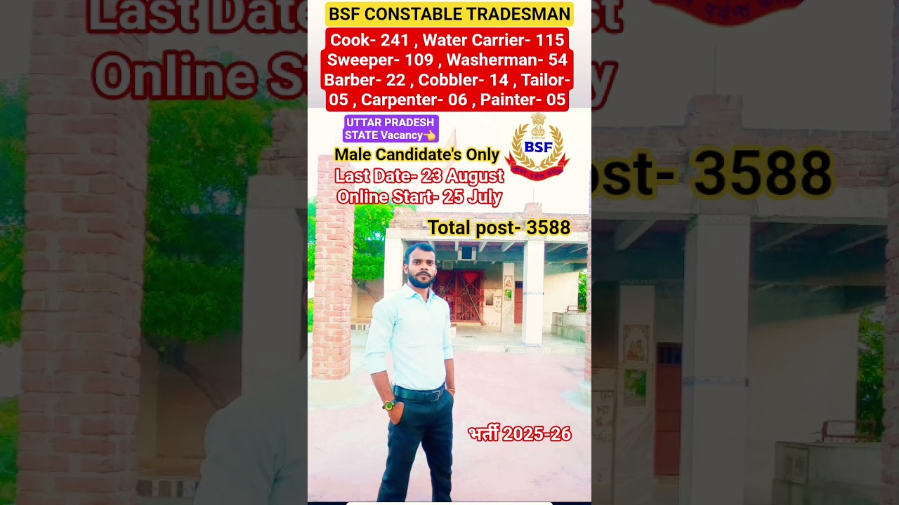 BSF Constable Tradesman Bharti 2025-26 Online Start July Post 3588 Physical 