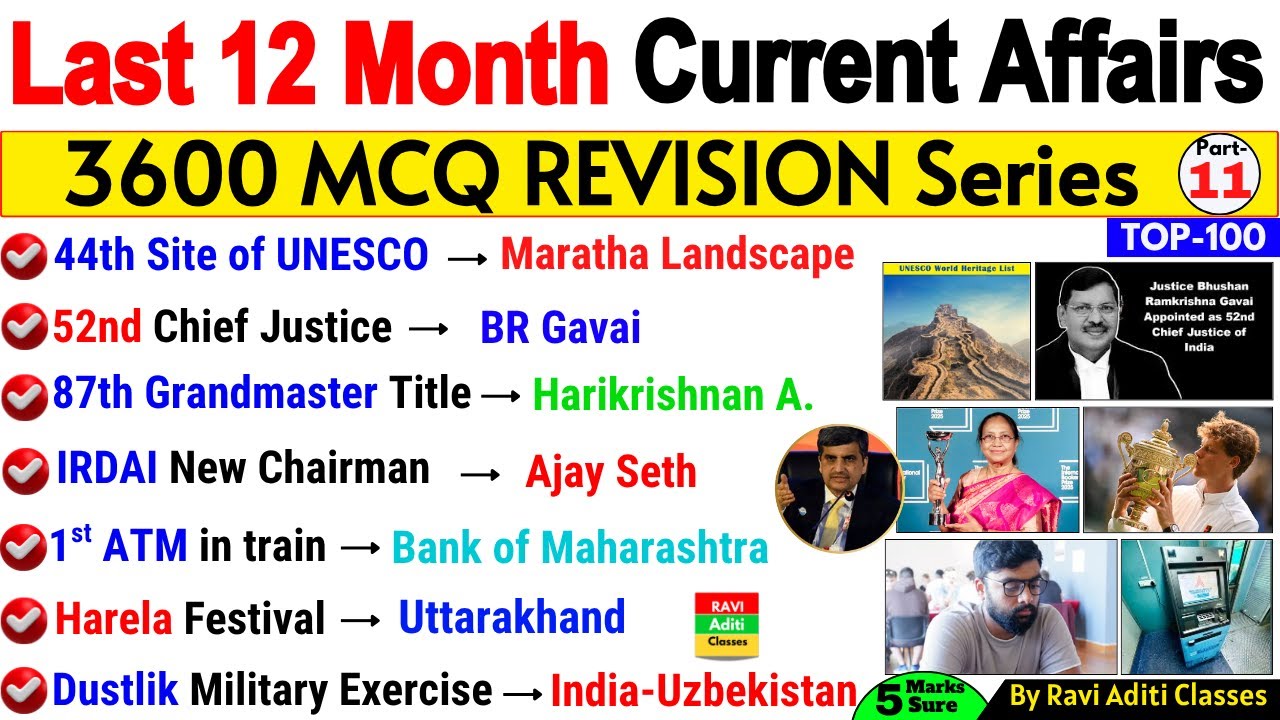 Last 12 Month Current Affairs 2025 | Top 100 | Current Affairs 2025 ...