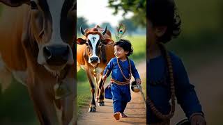 cute little krishana walking with  cow 🐄 | little krishana walking with cow🐄 #shorts #trending