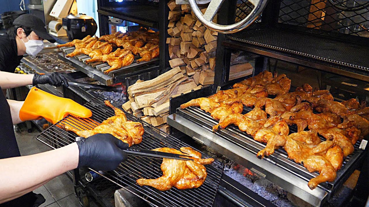 Хрустящие снаружи и влажные внутри! целая курица на дровах - BEST 4 / Корейская уличная еда