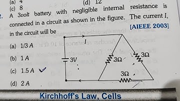 A 3 volt battery with negligible internal resistance is connected in a circuit as shown in the
