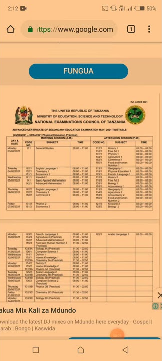 RATIBA YA MTIHANI WA TAIFA KIDATO CHA SITA -2021