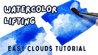 Watercolor LIFTING made SIMPLE: cloud shapes and Valentine's card / Step by Step tutorial