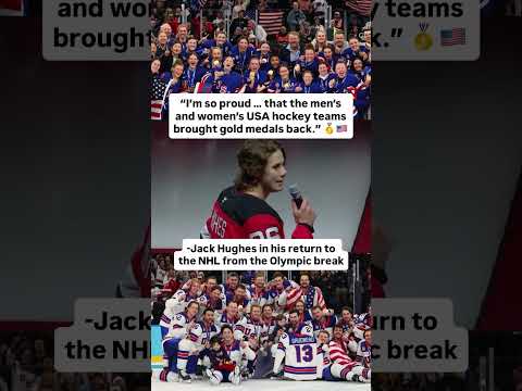 Jack Hughes congratulates both the men’s and women’s USA hockey teams 👏