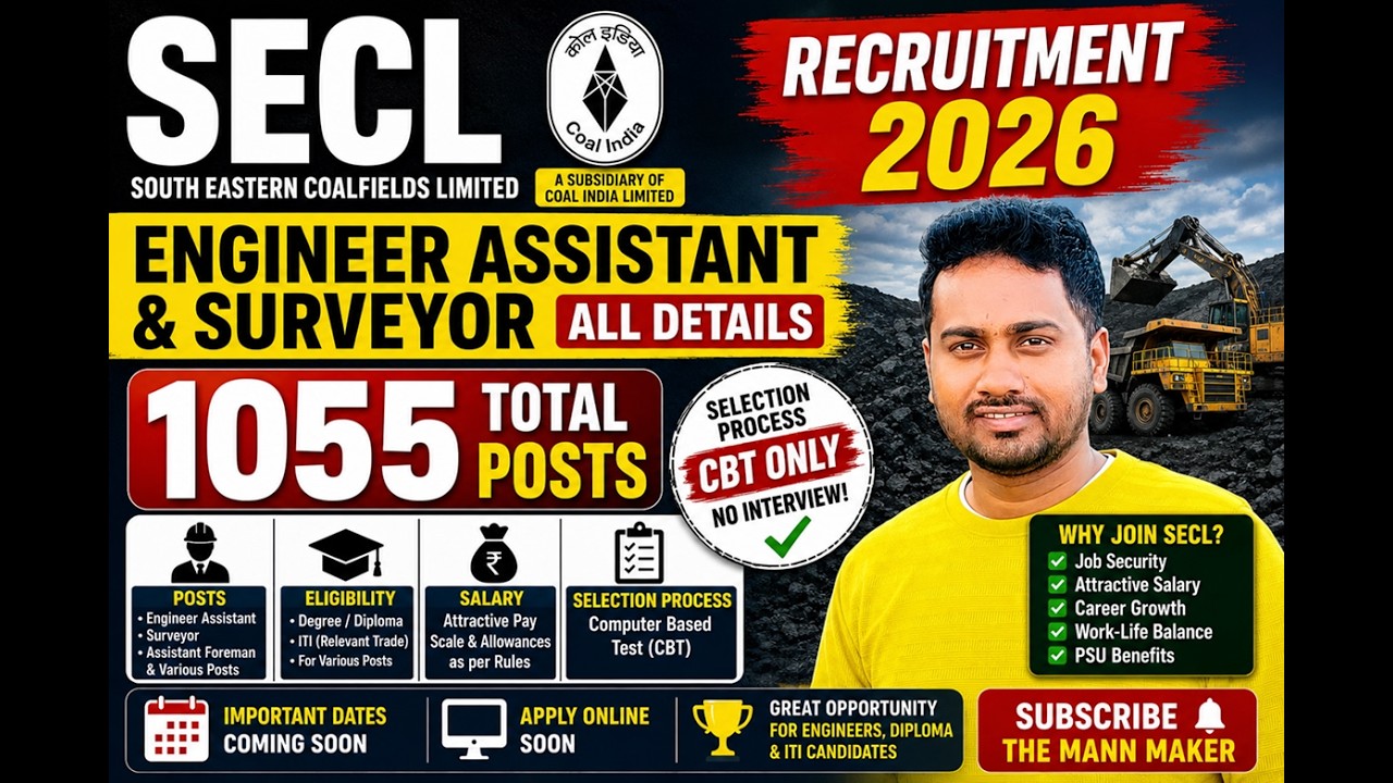 Secl Engineering SECL Recruitment 2026 | 1055 Vacancies | Engineer Assistant & Surveyor ...