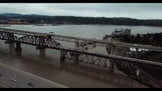 4K: Drone Chase Amtrak Trains & Aerial View of the Union Pacific Benicia Bridge