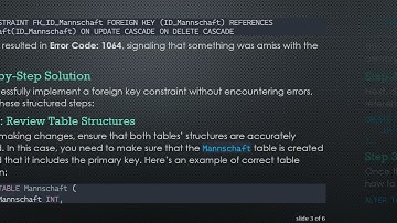 Resolving Error Code: 1064 in MySQL Workbench: Understanding Foreign Keys