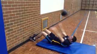 Medicine Ball Overhead Crunches Against Wall